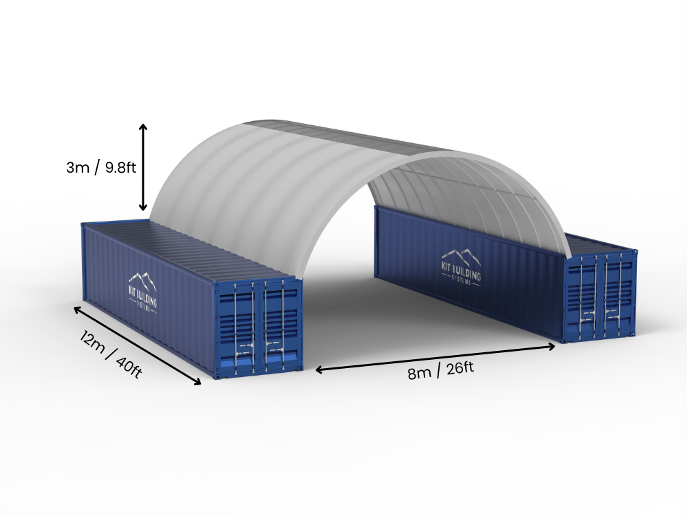 8m (26ft) Spännvidd | Containertak 26ft Bredd, 10ft Höjd (8m x 3m)
