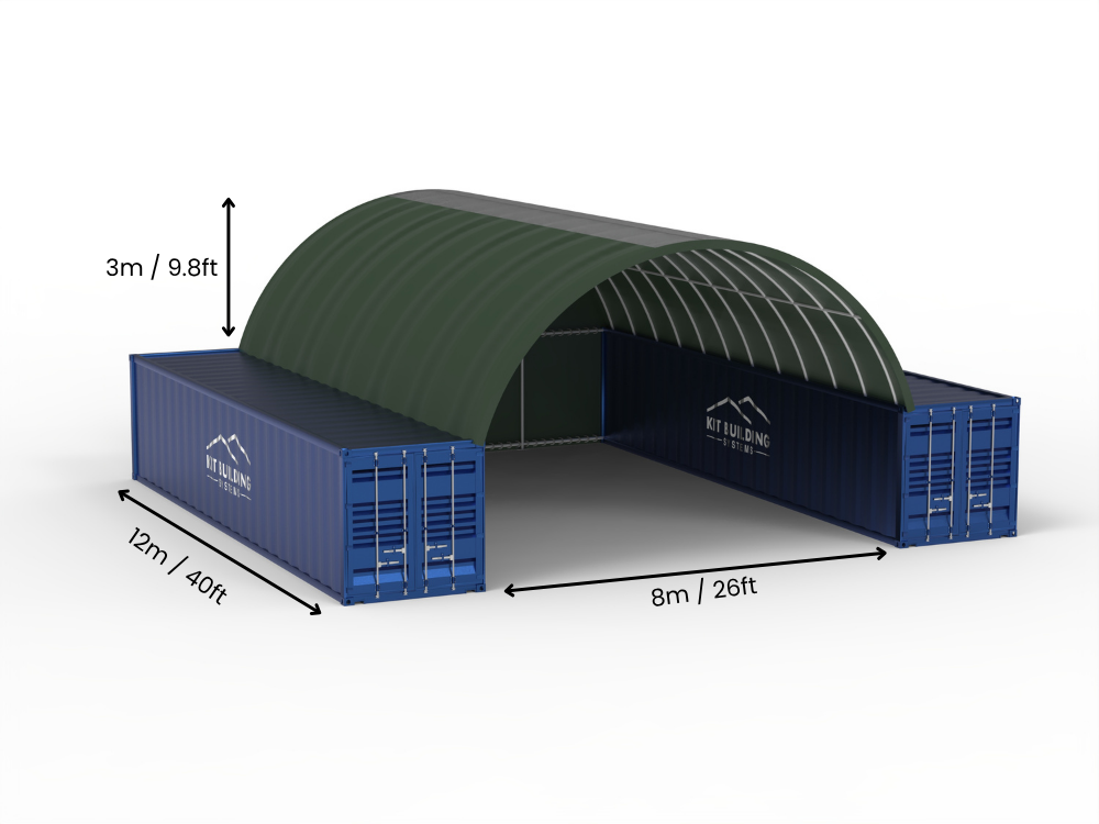 8m (26ft) Spännvidd | Containertak 26ft Bredd, 10ft Höjd (8m x 3m)