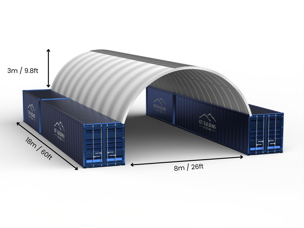 8m (26ft) Spännvidd | Containertak 26ft Bredd, 10ft Höjd (8m x 3m)
