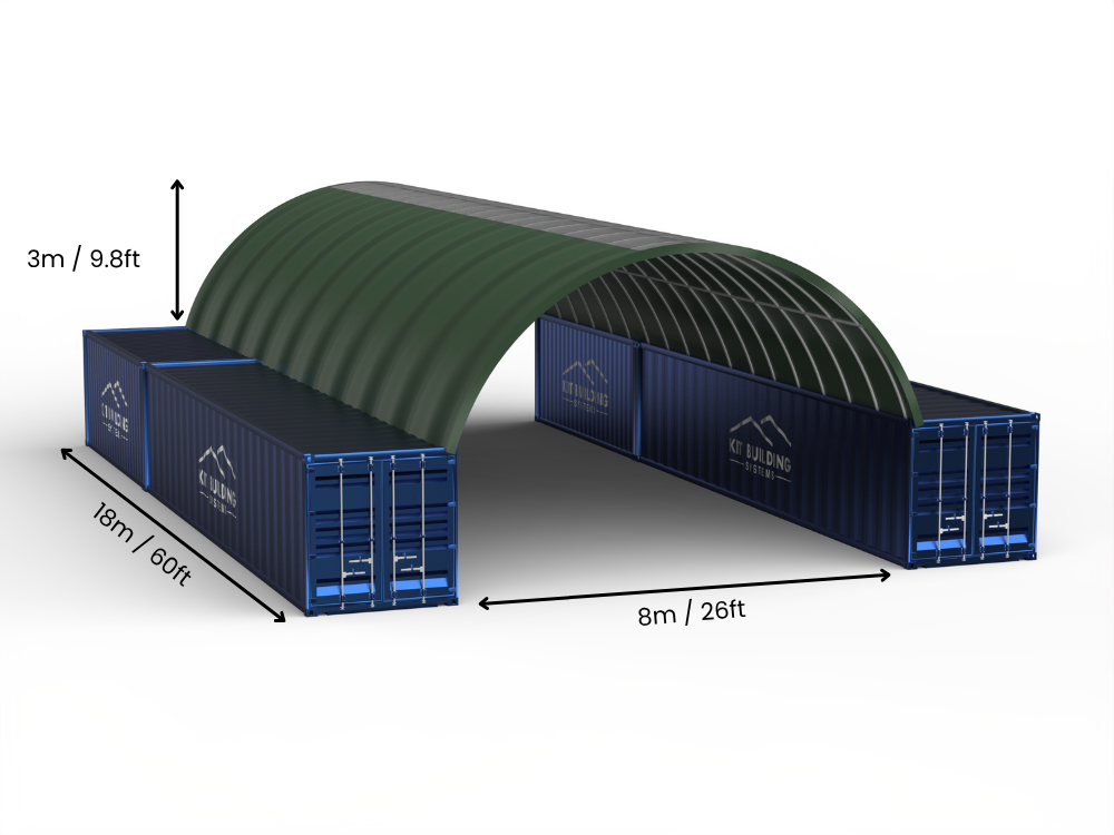 8m (26ft) Spännvidd | Containertak 26ft Bredd, 10ft Höjd (8m x 3m)