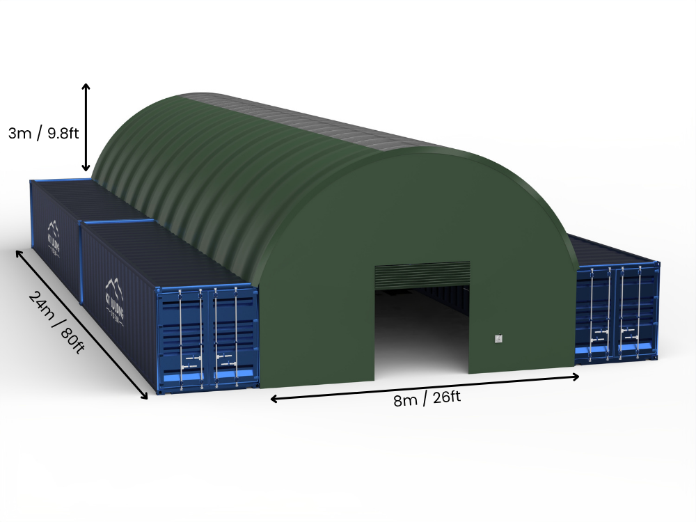 8m (26ft) Spännvidd | Containertak 26ft Bredd, 10ft Höjd (8m x 3m)