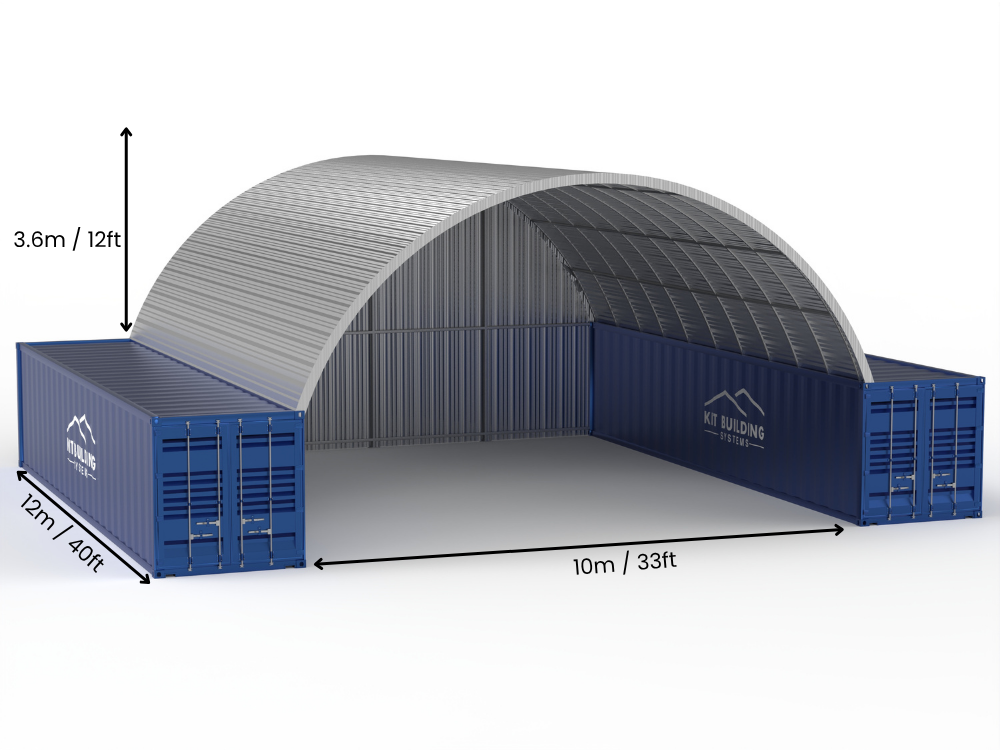 10m (33ft) Spännvidd | Stålkontainer Tält - 33ft x 12ft (10m x 3,6m)