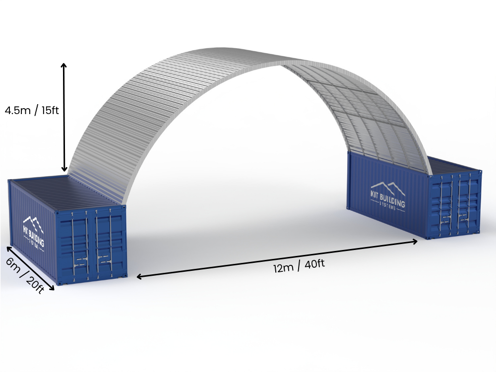 12m (40ft) Spännvidd | Stålkontainer Tält - 40ft x 12ft (12m x 4,5m)