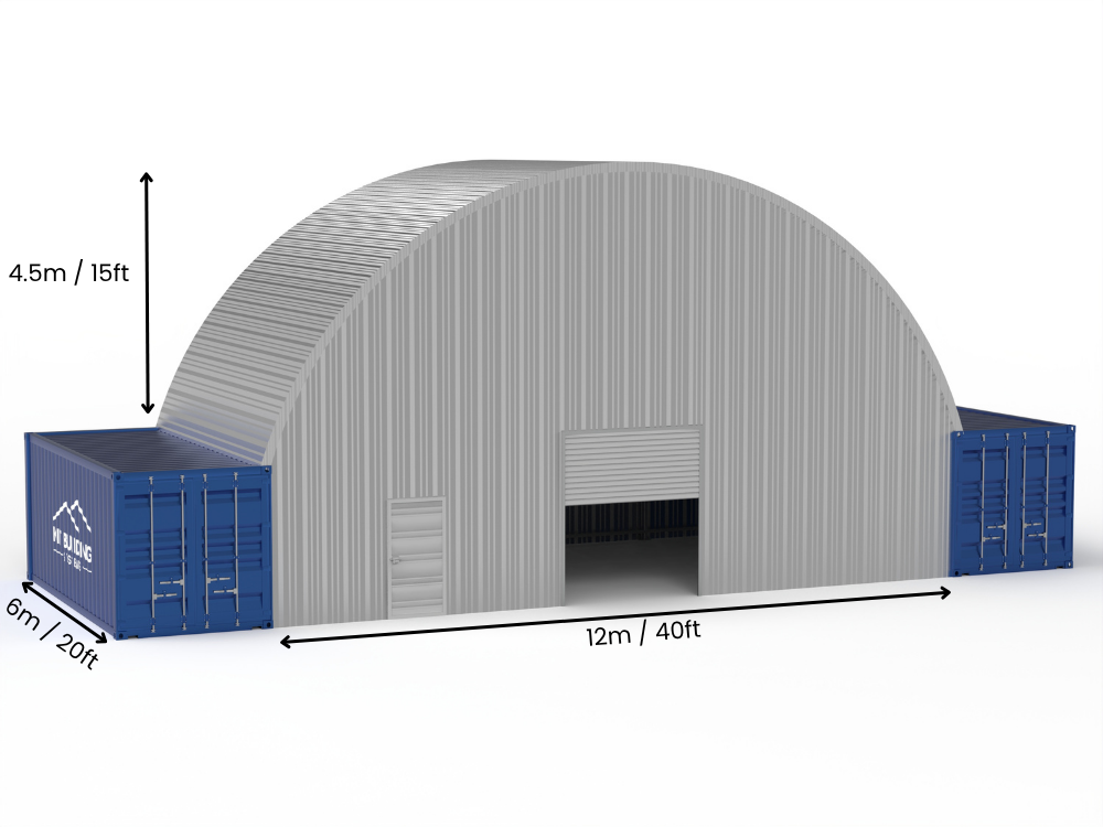 12m (40ft) Spännvidd | Stålkontainer Tält - 40ft x 12ft (12m x 4,5m)