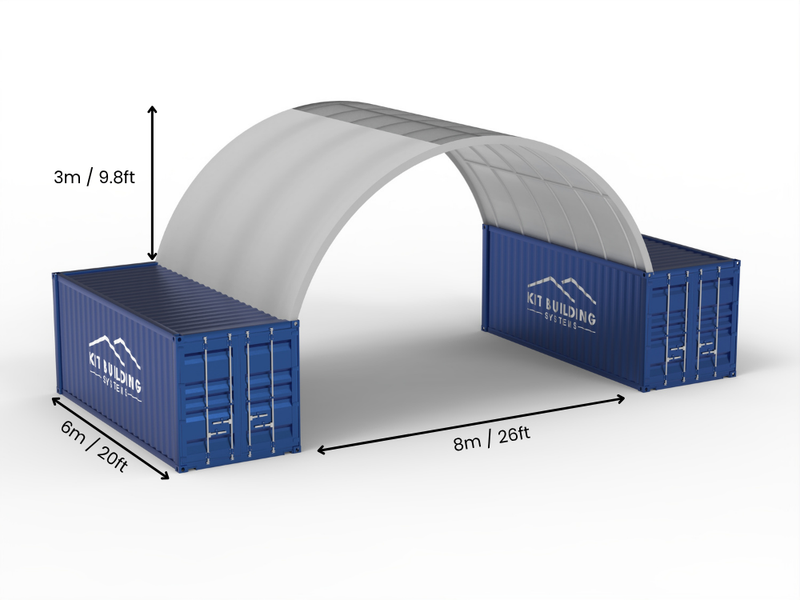 8m (26ft) Spännvidd | Containertak 26ft Bredd, 10ft Höjd (8m x 3m)