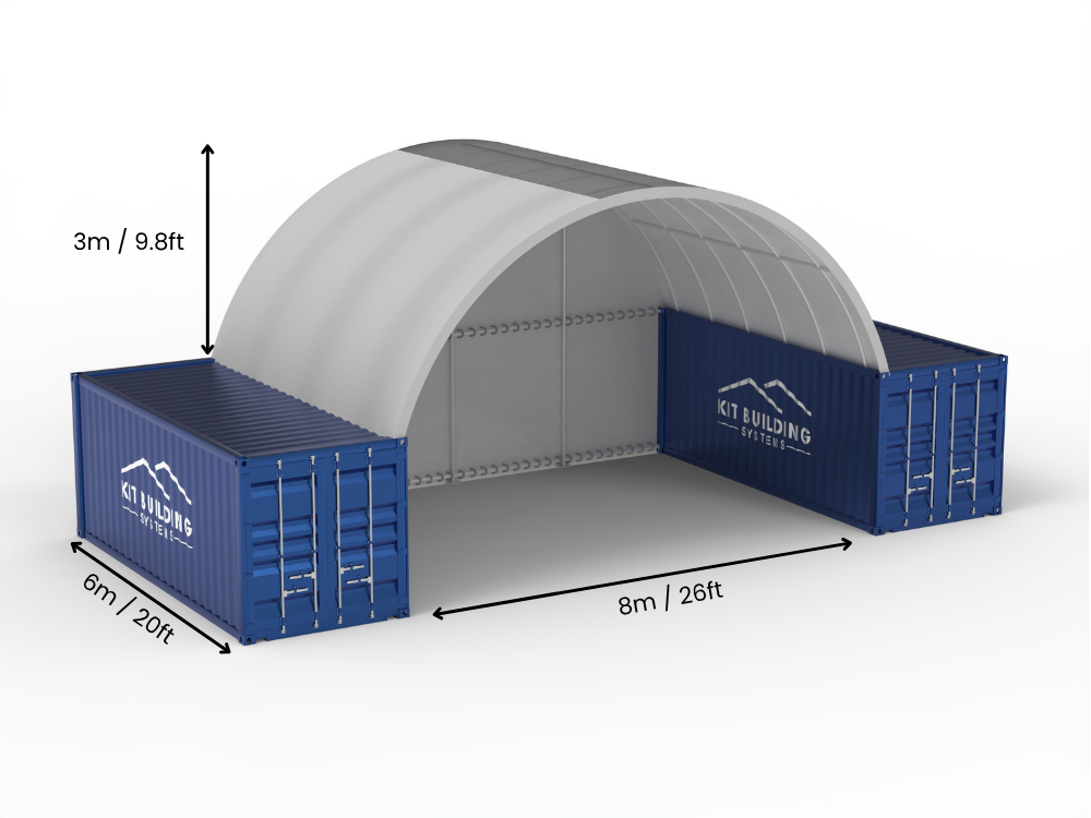 8m (26ft) Spännvidd | Containertak 26ft Bredd, 10ft Höjd (8m x 3m)