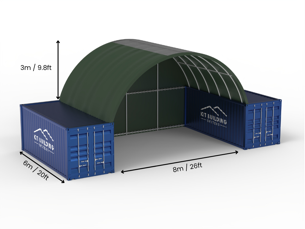 8m (26ft) Spännvidd | Containertak 26ft Bredd, 10ft Höjd (8m x 3m)