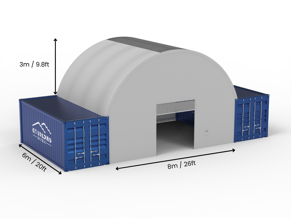 8m (26ft) Spännvidd | Containertak 26ft Bredd, 10ft Höjd (8m x 3m)