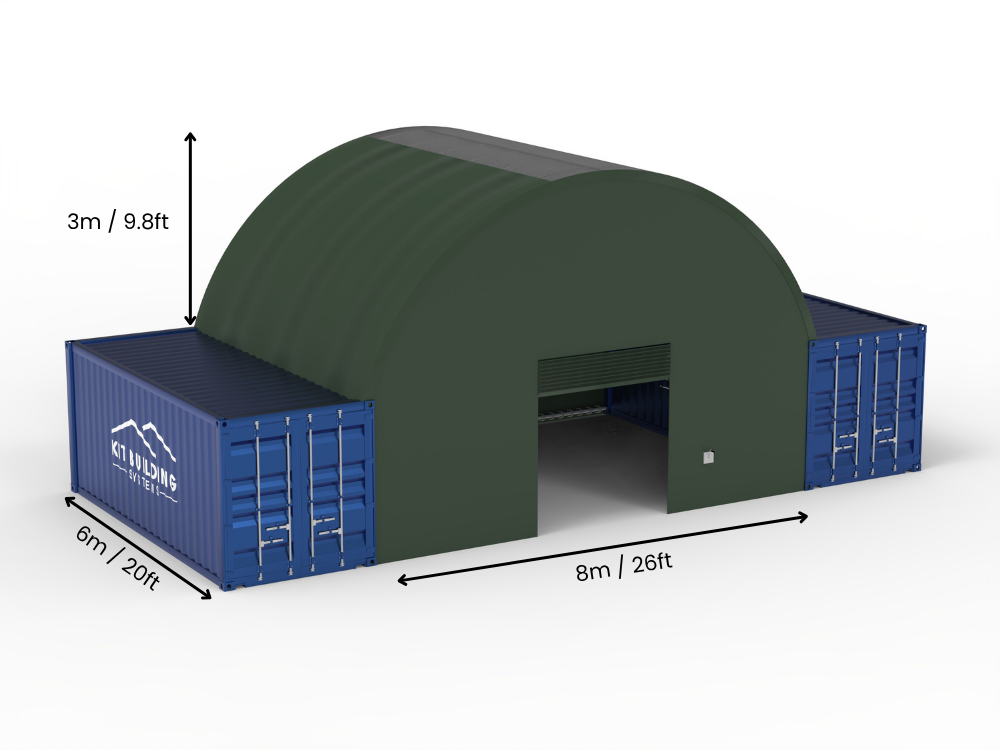 8m (26ft) Spännvidd | Containertak 26ft Bredd, 10ft Höjd (8m x 3m)