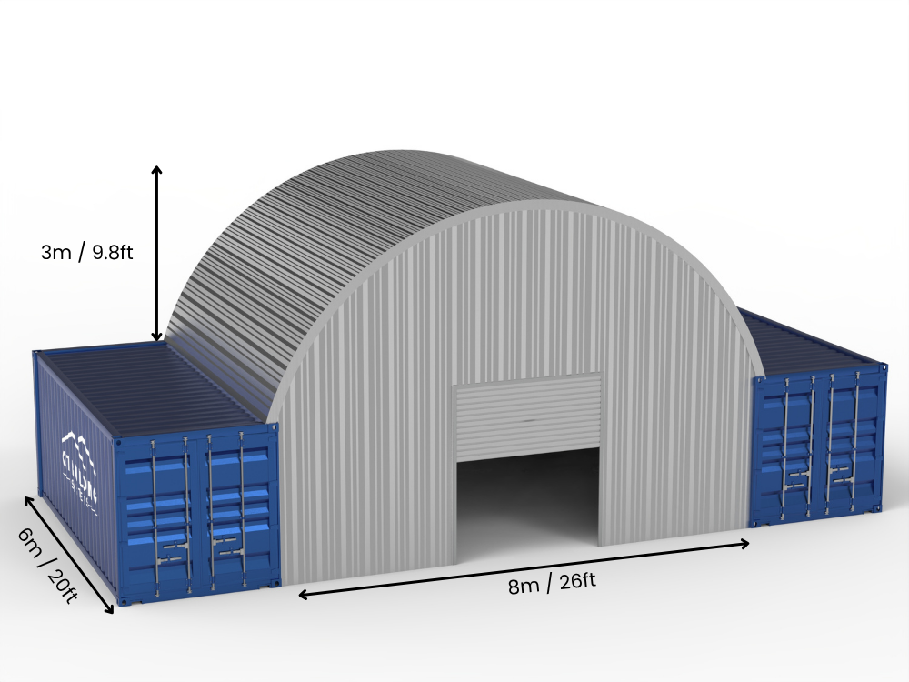 8m (26ft) Spännvidd | Stålkontainer Takskenor 26ft Bredd, 10ft Höjd (8m x 3m)