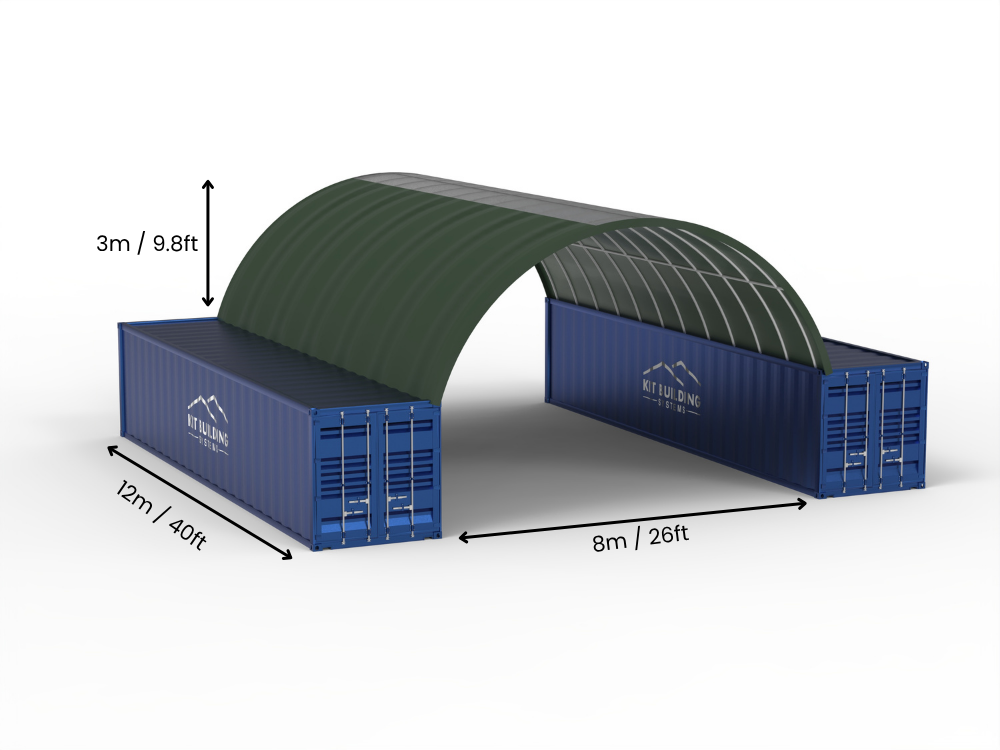 8m (26ft) Spännvidd | Containertak 26ft Bredd, 10ft Höjd (8m x 3m)