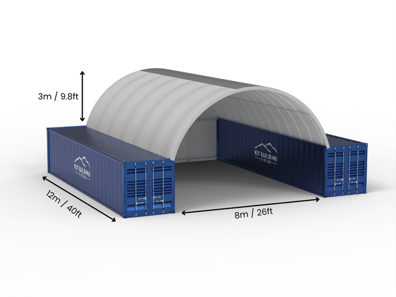 8m (26ft) Spännvidd | Containertak 26ft Bredd, 10ft Höjd (8m x 3m)