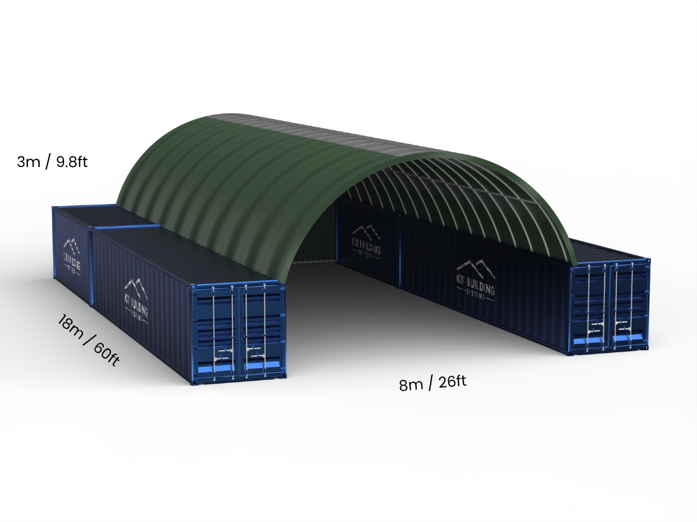 8m (26ft) Spännvidd | Containertak 26ft Bredd, 10ft Höjd (8m x 3m)