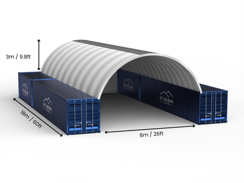 8m (26ft) Spännvidd | Containertak 26ft Bredd, 10ft Höjd (8m x 3m)