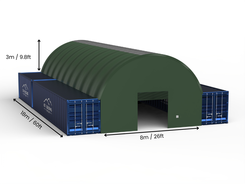 8m (26ft) Spännvidd | Containertak 26ft Bredd, 10ft Höjd (8m x 3m)