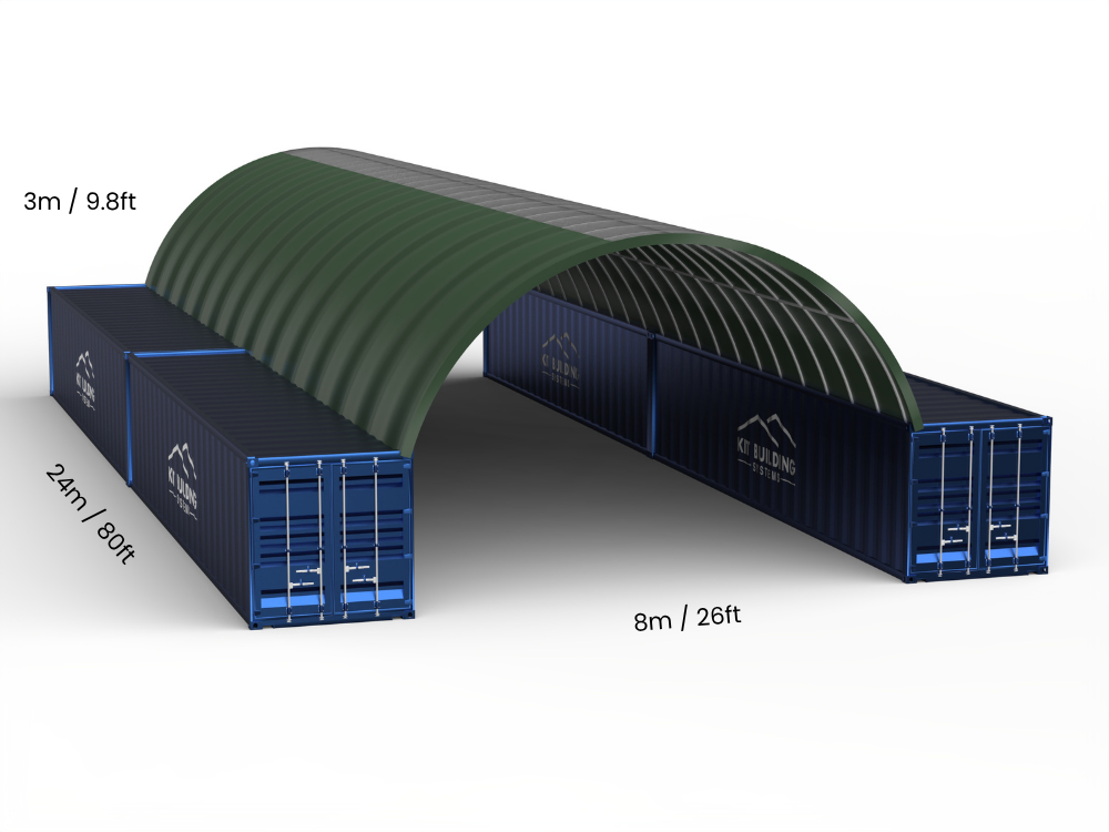 8m (26ft) Spännvidd | Containertak 26ft Bredd, 10ft Höjd (8m x 3m)