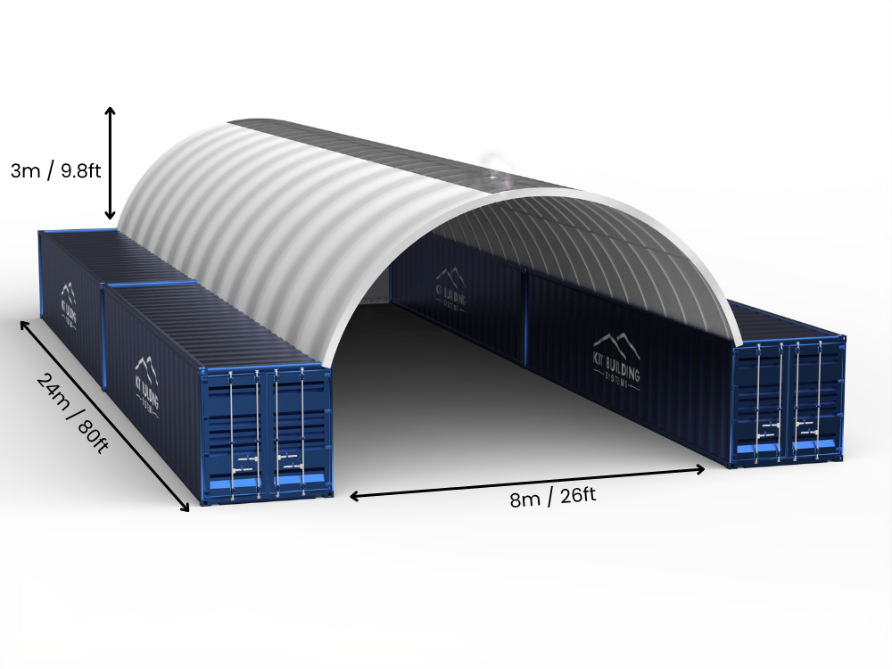 8m (26ft) Spännvidd | Containertak 26ft Bredd, 10ft Höjd (8m x 3m)