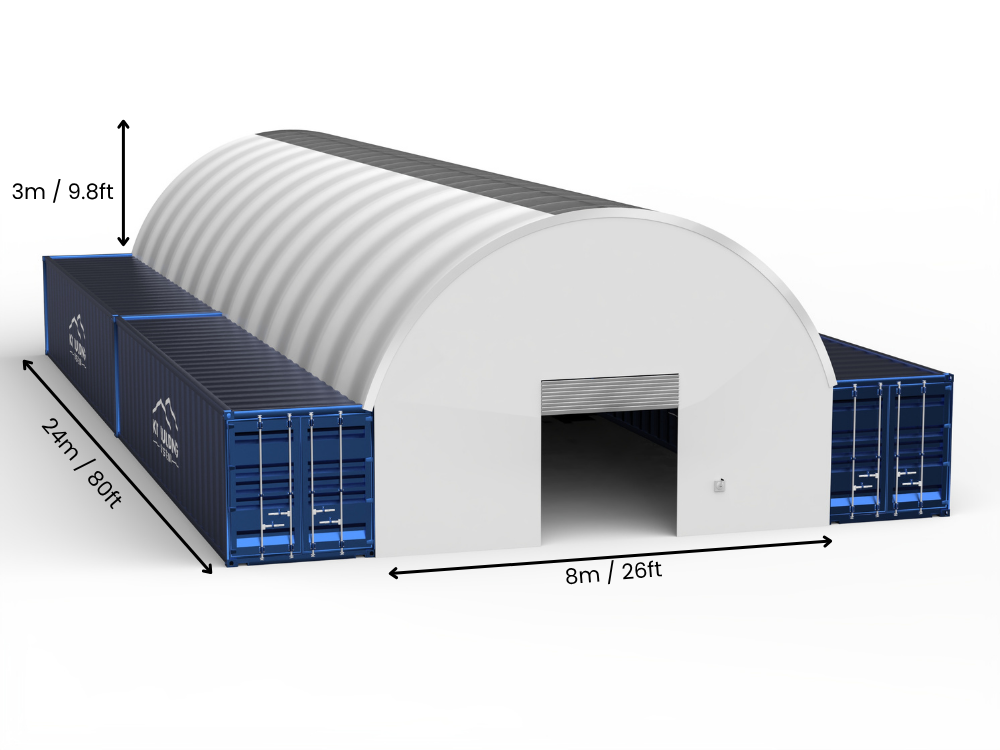 8m (26ft) Spännvidd | Containertak 26ft Bredd, 10ft Höjd (8m x 3m)