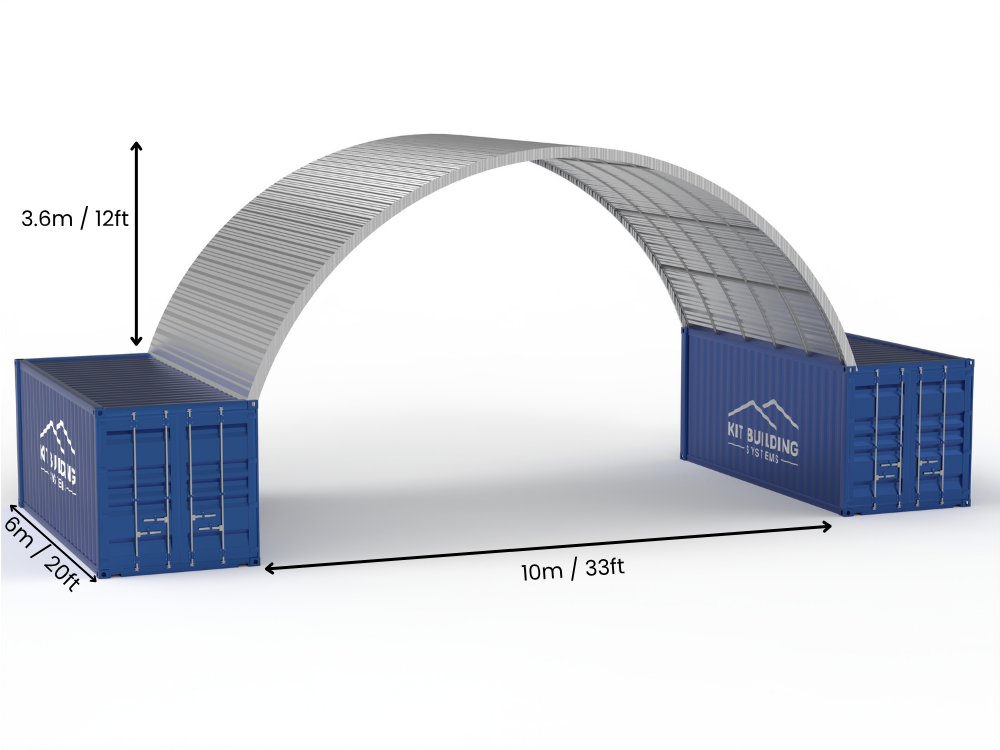 10m (33ft) Spännvidd | Stålkontainer Tält - 33ft x 12ft (10m x 3,6m)