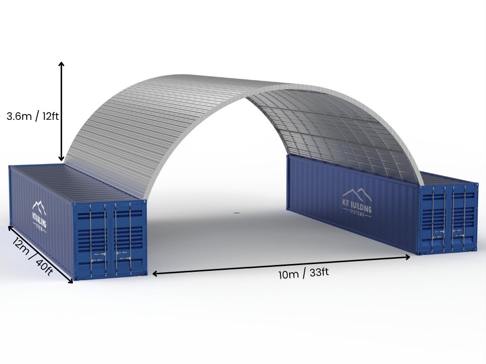 10m (33ft) Spännvidd | Stålkontainer Tält - 33ft x 12ft (10m x 3,6m)