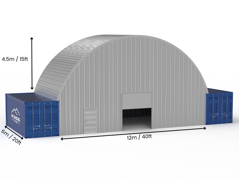 12m (40ft) Spännvidd | Stålkontainer Tält - 40ft x 12ft (12m x 4,5m)