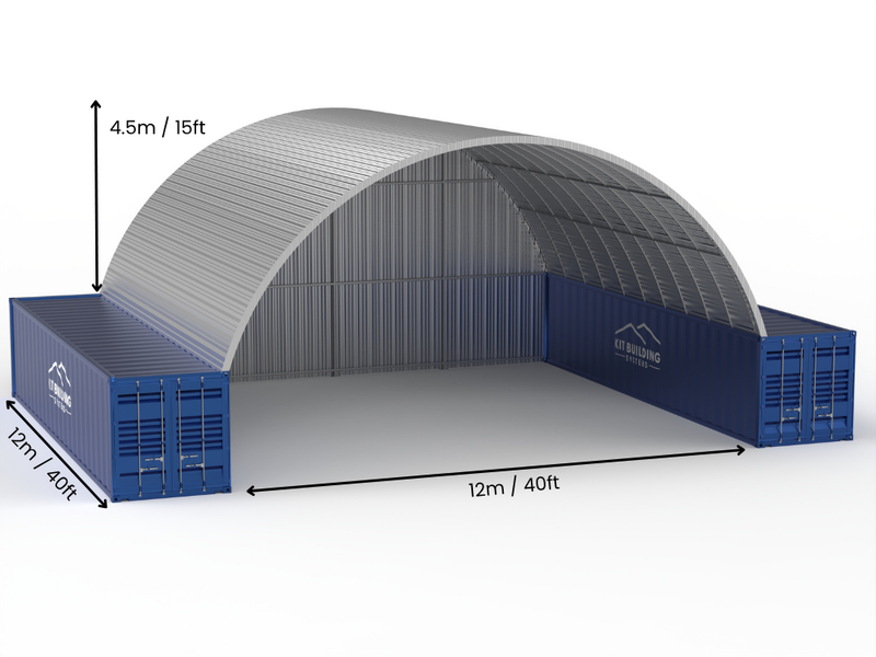 12m (40ft) Spännvidd | Stålkontainer Tält - 40ft x 12ft (12m x 4,5m)