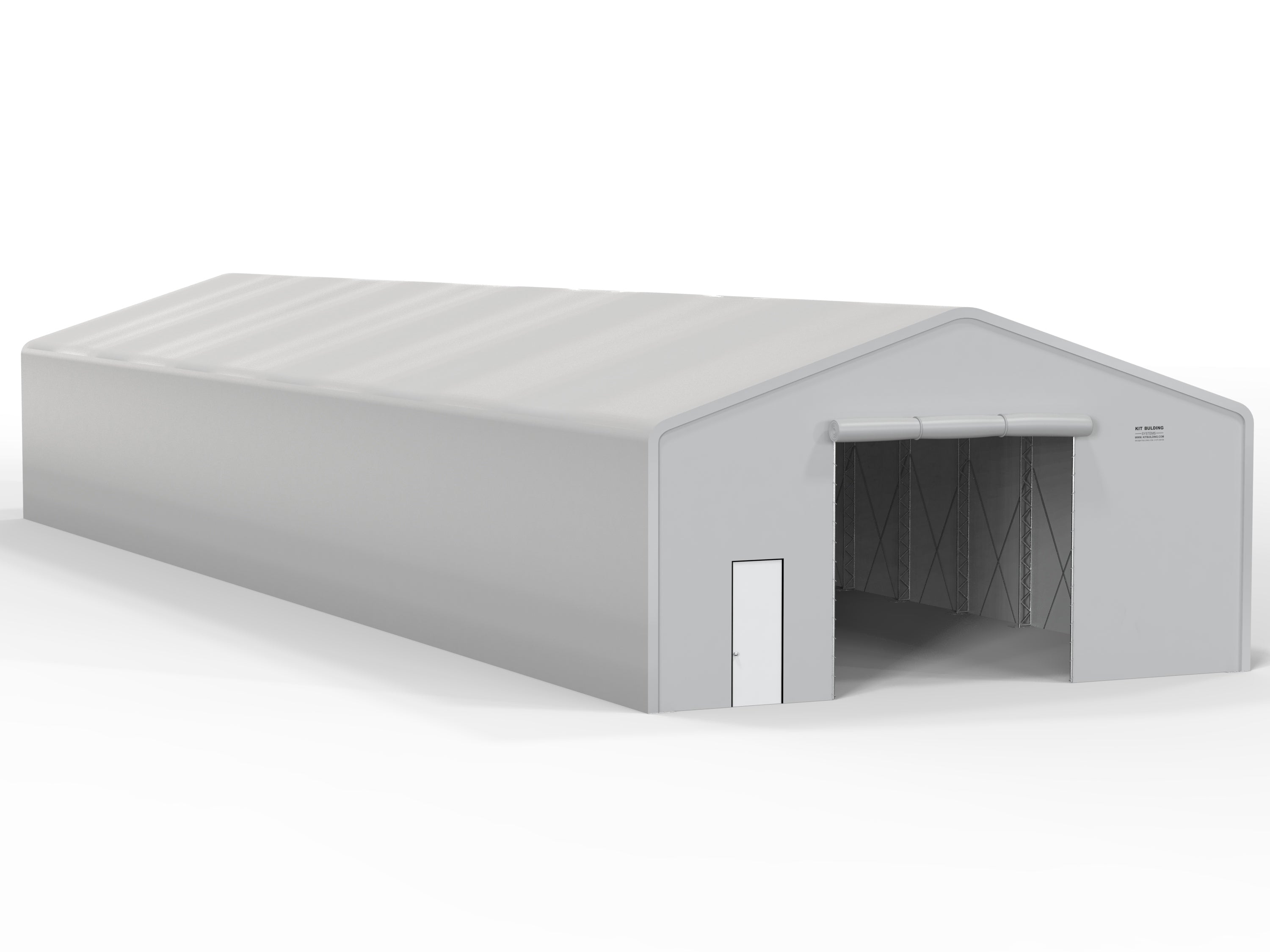 Kit Buildings 130ft x 40ft x 21ft (40x12.2x6.4m) / Manual Rolling PVC Door Fabric Storage Buildings | Double Truss